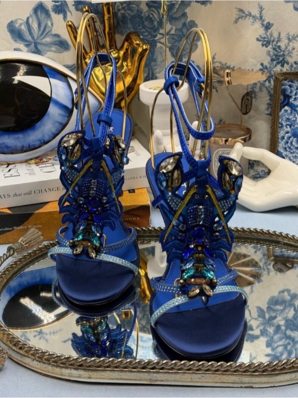 🆕 KURT GEIGER LONDON 🧿 NWOB Lobster Ankle Strap Satin Sandal, Blue - Sz 37 US7 - Picture 7 of 16